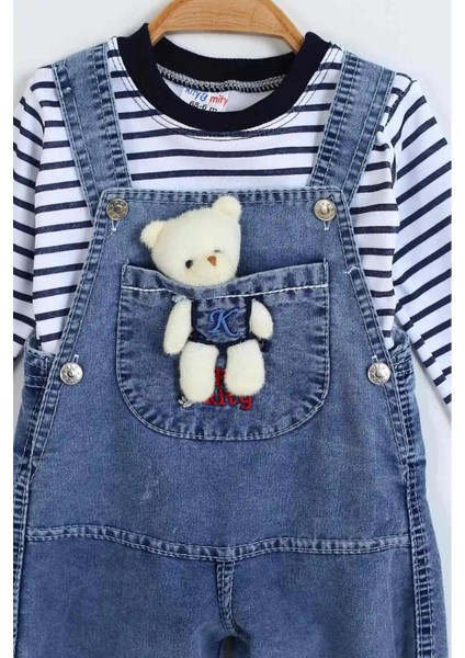 Unisex Ayıcıklı Bebek Kot Slopet 6-9-12-18 Ay Takım, Bady Çizgili fiyatları