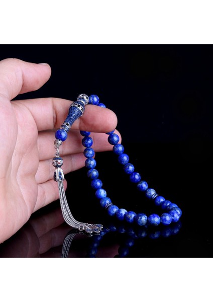 Zirkon Taşlı Gümüş Püsküllü Hakiki Lapis Taşı Tesbih modelleri