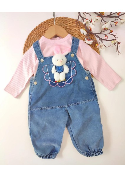 Unisex Ayıcıklı Bebek Kot Slopet 6-9-12-18 Ay Takım, Bady Çizgili