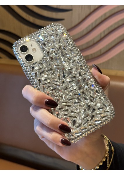 Apple iPhone 11 Uyumlu Lüks Gümüş Kristal Taşlı Kılıf