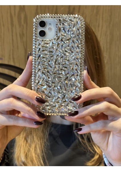 Apple iPhone 11 Uyumlu Lüks Gümüş Kristal Taşlı Kılıf