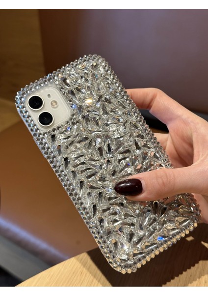 Apple iPhone 11 Uyumlu Lüks Gümüş Kristal Taşlı Kılıf