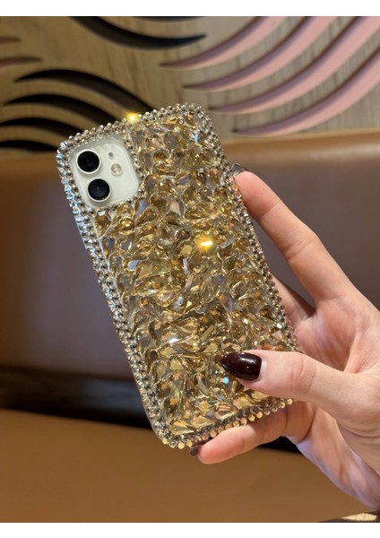 Apple iPhone 11 Uyumlu Lüks Gold Kristal Taşlı Kılıf