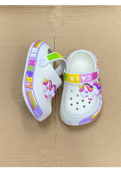 Kız Çocuk Unicorn Figürlü Kaydırmaz Taban Terlik Sandalet