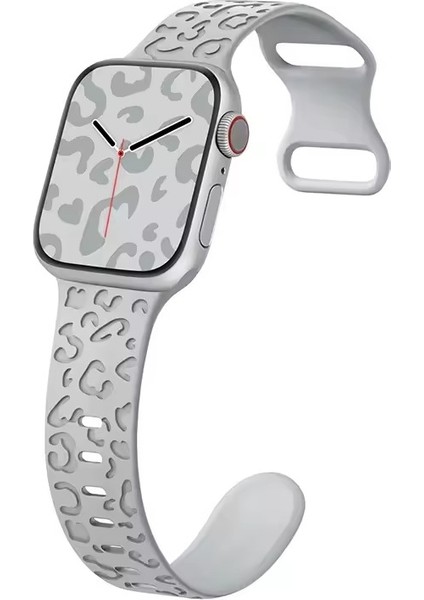 Apple Watch 11-10 42MM 6 7 8 9 10 Se Uyumlu 38-40-41MM Leopar Desenli Silikon Kordon
