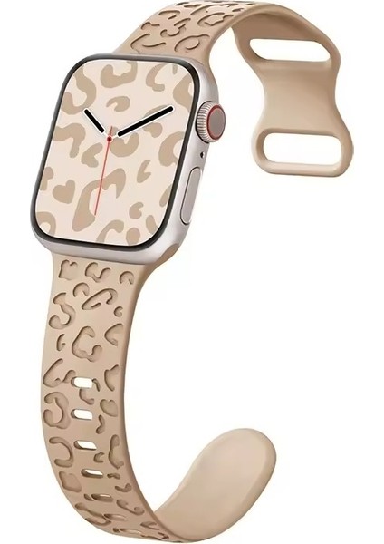 Apple Watch 11-10 42MM 6 7 8 9 10 Se Uyumlu 38-40-41MM Leopar Desenli Silikon Kordon