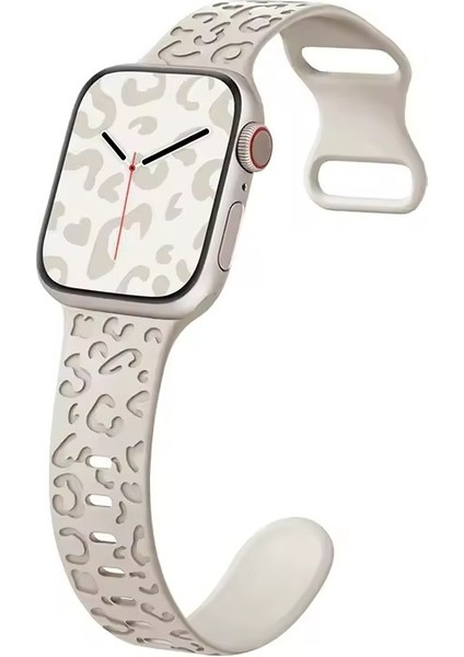 Apple Watch 11-10 42MM 6 7 8 9 10 Se Uyumlu 38-40-41MM Leopar Desenli Silikon Kordon