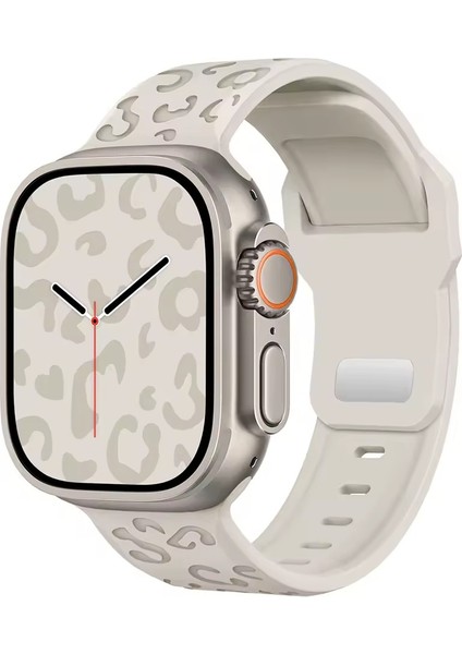 Apple Watch 11-10 42MM 6 7 8 9 10 Se Uyumlu 38-40-41MM Leopar Desenli Silikon Kordon modelleri