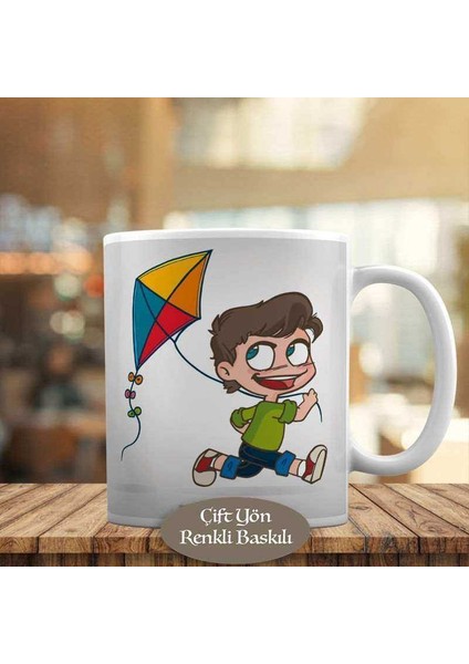 Uçurtma Uçuran Neşeli Çocuk Kupa Bardak HEDIYELIK-8355