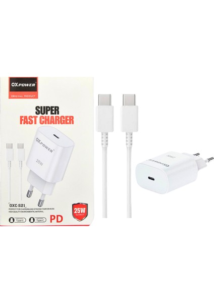 Samsung, Xiaomi ve Tüm Android Cihazlar Için Type-C Hızlı Şarj Adaptörü + Şarj Kablosu 25W