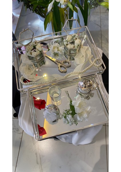 Söz Tepsisi Gümüş Cam Tepsi Nişan Tepsisi Damat Kahvesi