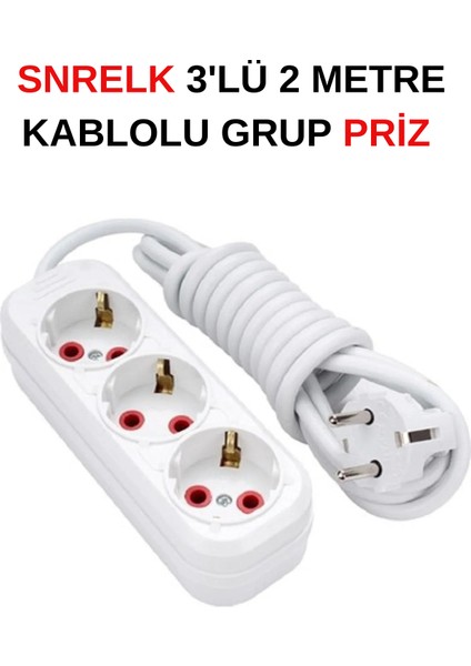 Snrelk 2 Metre 3'lü Cca Kablolu Düz Topraklı Fişli Grup Priz