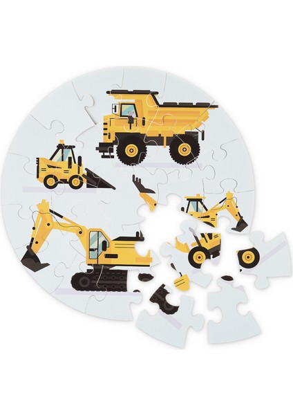 25 Parça, 42CM Çapında 3mm Ahşap Üstüne Iş Makinası Temalı Puzzle indirimleri