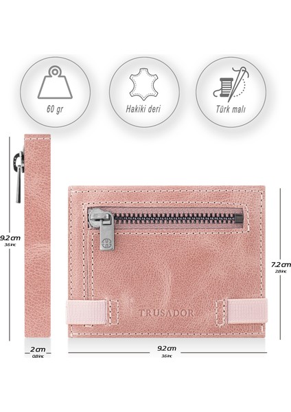 Marseille Pembe Fermuarlı Aynalı Lastikli Unisex Erkek Kadın Cüzdan Hediye Rfid Korumalı