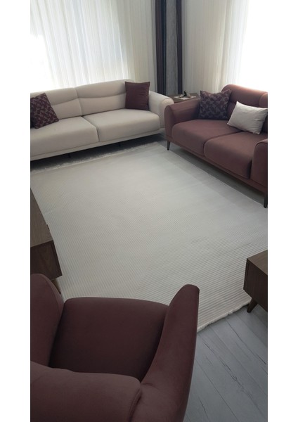 Marsilya Krem Halı Bohem Tarz Halı Sade Renk Geometrik Desen Ince Akrilik Yumuşak Salon Halısı