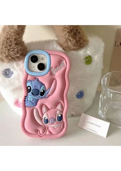 Apple iPhone 15 Pro Pembe Stich Telefon Kılıfı