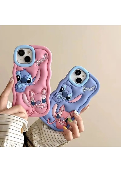 Apple iPhone 15 Pro Pembe Stich Telefon Kılıfı