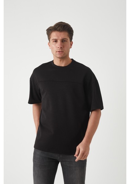 Panel Detaylı Basic Oversize Erkek T-Shirt - Siyah