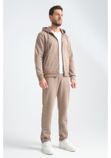 Vizon Erkek Kışlık Eşofman Takımı Kuzu Şardonlu Regular Kalıp Minimal Logo Kapüşonlu indirimleri