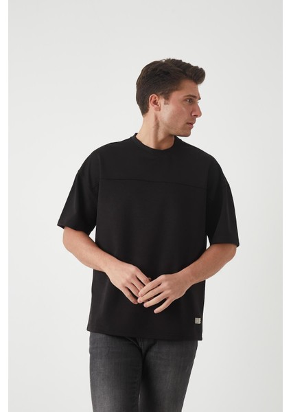 Panel Detaylı Basic Oversize Erkek T-Shirt - Siyah