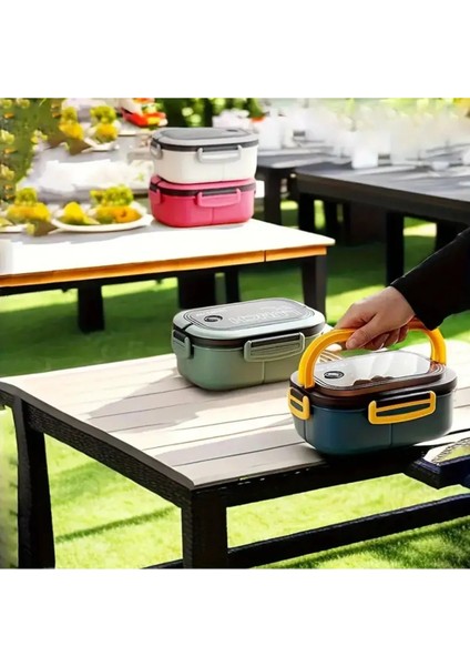 2 Katlı Taşınabilir Yemek Kabı Lunch Box Diyet Beslenme Kutusu Saklama Kabı Çatal Kaşıklı Sefer Tası