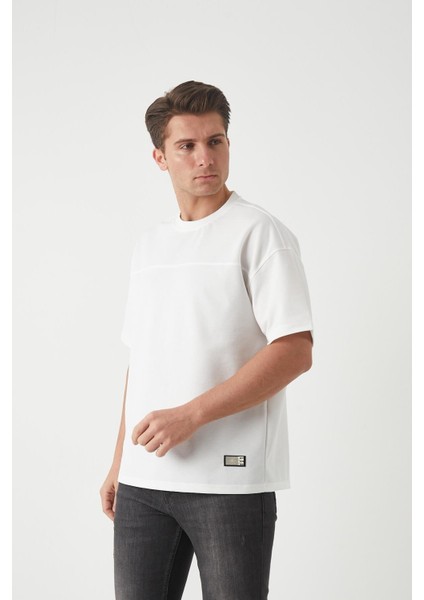 Panel Detaylı Basic Oversize Erkek T-Shirt - Ekru