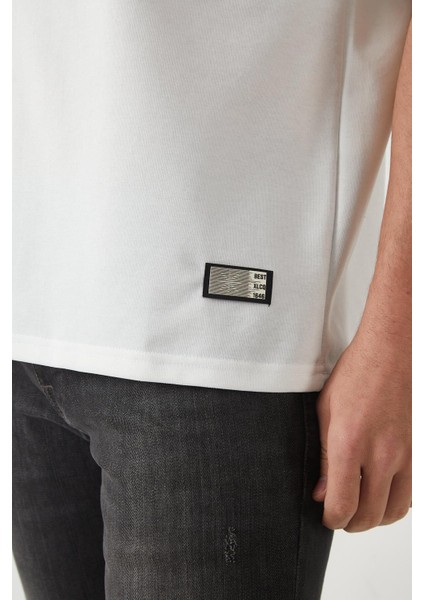 Panel Detaylı Basic Oversize Erkek T-Shirt - Ekru