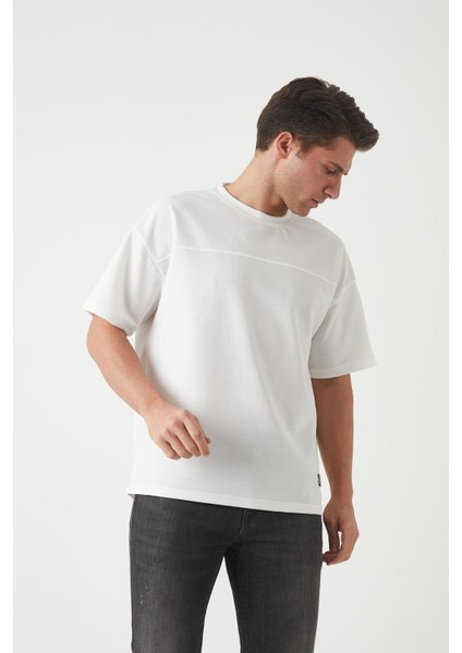 Panel Detaylı Basic Oversize Erkek T-Shirt - Ekru