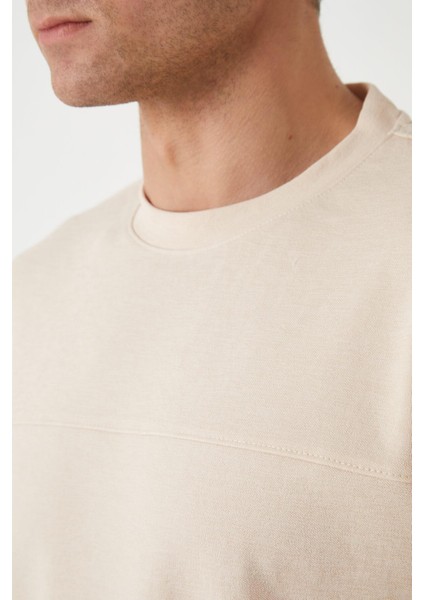 Panel Detaylı Basic Oversize Erkek T-Shirt - Bej fiyatları