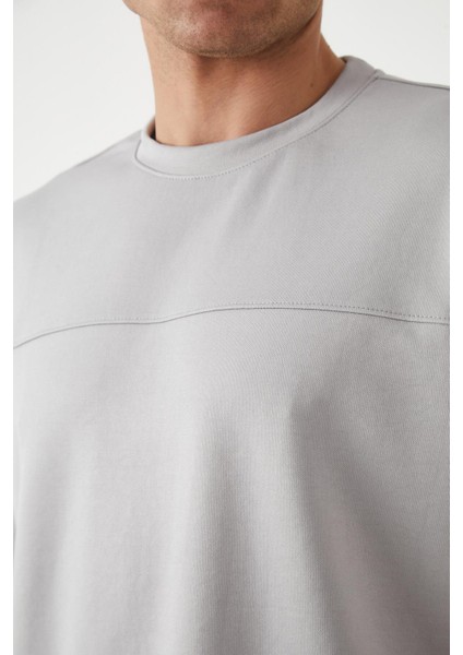 Panel Detaylı Basic Oversize Erkek T-Shirt - Gri