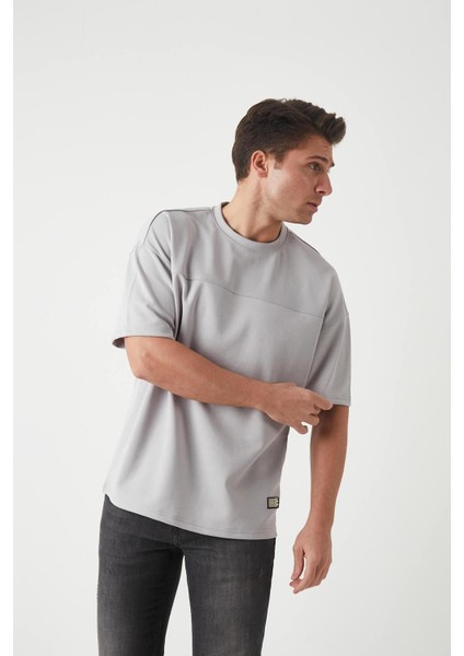 Panel Detaylı Basic Oversize Erkek T-Shirt - Gri