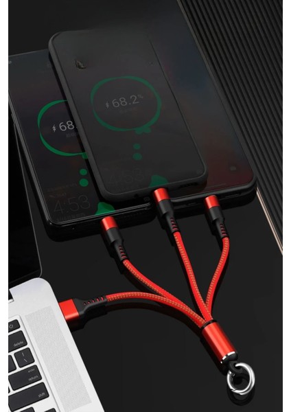 Apple iPhone Micro Type-C Hızlı Şarj Kablosu 3in1 Şarz Kablosu Tüm Telefonlara Uyumlu Işıklı Anahtarlık