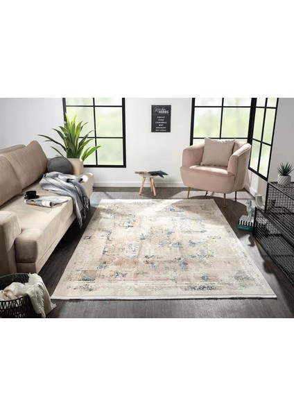 Marsilya Bej Halı Lacivert Halı Modern Eskitme Desen Ince Akrilik Yumuşak Salon Halısı Koridor Halı modelleri