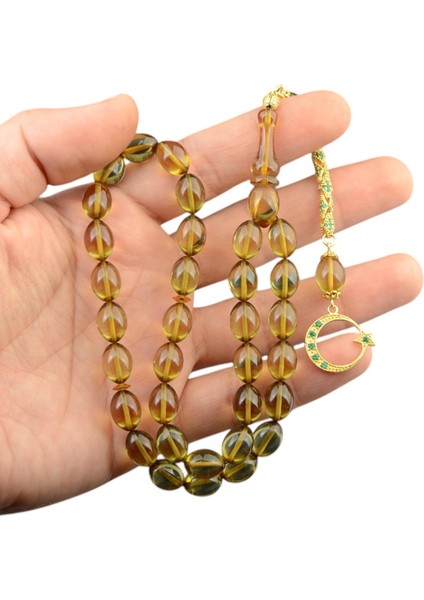 Burhan sağlam Özel Seri Arpa Kesim Gümüş Püsküllü 12x9 mm Ateş Kehribar Tesbih