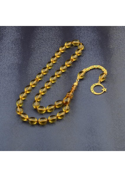 Burhan sağlam Özel Seri Arpa Kesim Gümüş Püsküllü 12x9 mm Ateş Kehribar Tesbih fiyatları