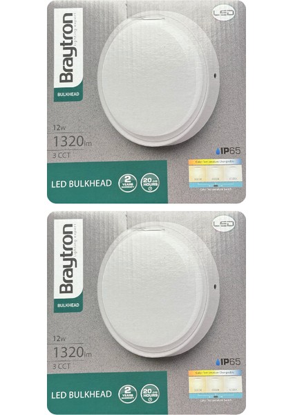 (2 Adet) BRAYTRON 12W (BEYAZ, Günışığı, Sarı ışık Ayarlanabilir) Dış Mekan Sıva Üstü LED Armatür