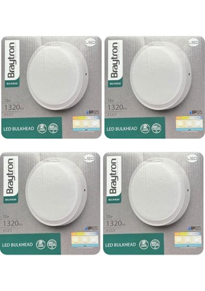 (4 Adet) BRAYTRON 12W (BEYAZ, Günışığı, Sarı ışık Ayarlanabilir) Dış Mekan Sıva Üstü LED Armatür