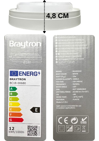 (4 Adet) BRAYTRON 12W (BEYAZ, Günışığı, Sarı ışık Ayarlanabilir) Dış Mekan Sıva Üstü LED Armatür fırsatları