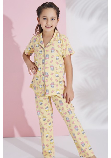Kız Çocuk Gömlek Yaka Pamuklu Pijama Takımı