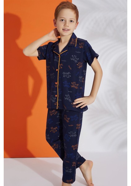 Pamuklu Erkek Çocuk Gömlek Yaka Pijama Takımı
