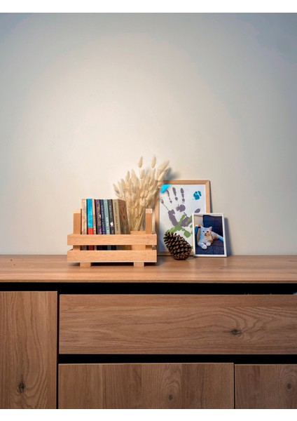 Masif Ahşap Sandık, Tutma Saplı Servis Kasası Cafe Masaüstü Organizer / Wooden Bo x With Handle