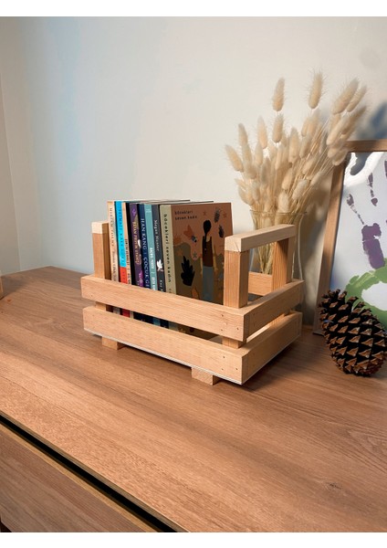 Masif Ahşap Sandık, Tutma Saplı Servis Kasası Cafe Masaüstü Organizer / Wooden Bo x With Handle