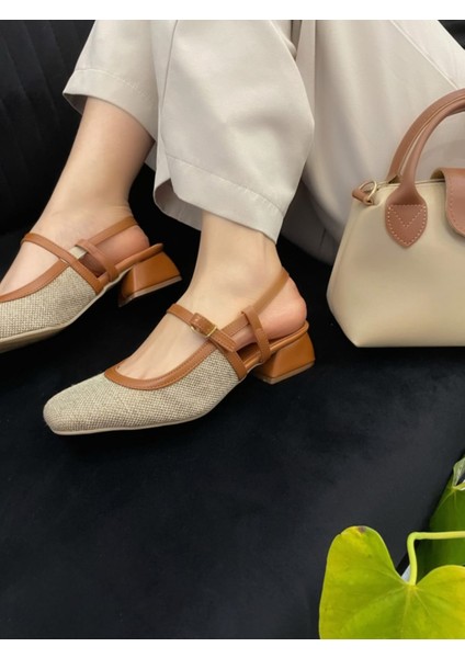 Kilim Desenli Şık Kalın Abiye Topuk Klasik Topuklu Ayakkabı