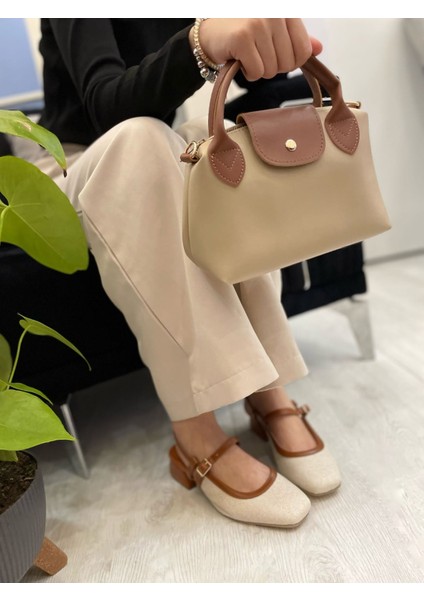 Kilim Desenli Şık Kalın Abiye Topuk Klasik Topuklu Ayakkabı