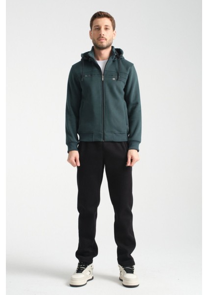 Kışlık Koyu Yeşil Erkek Eşofman Takımı Içi Şardonlu Kapüşonlu Regular Kalıp fiyatları