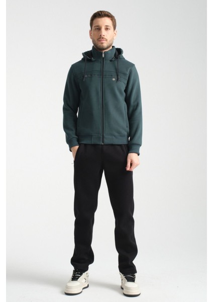 Kışlık Koyu Yeşil Erkek Eşofman Takımı Içi Şardonlu Kapüşonlu Regular Kalıp indirimleri
