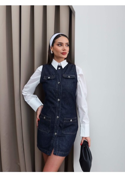Darkblue Sıfır Kol Cepli Elbise