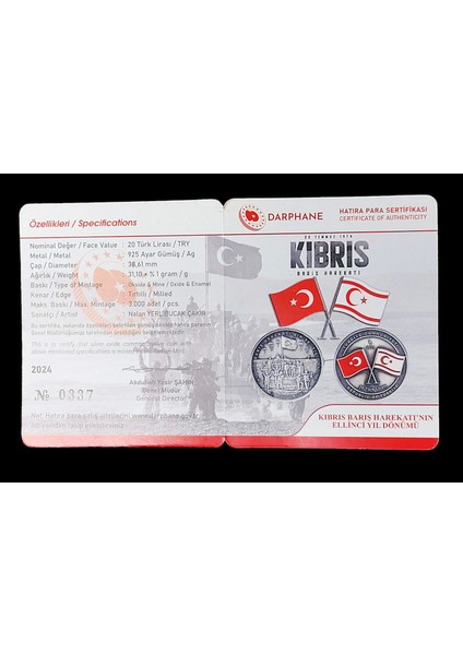 Kıbrıs Barış Harekâtı' Nın 50. Yıl Dönümü Okside Gümüs Sertifikali