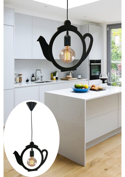 Kettle Çaydanlık Sarkıt Avize Modern Tekli Avize Retro Mutfak Cafe Otel Restaurant Tavan Lamba Çaycı