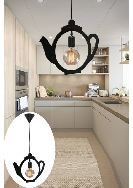 Kettle Çaydanlık Sarkıt Avize Modern Tekli Avize Retro Mutfak Cafe Otel Restaurant Tavan Lamba Çaycı